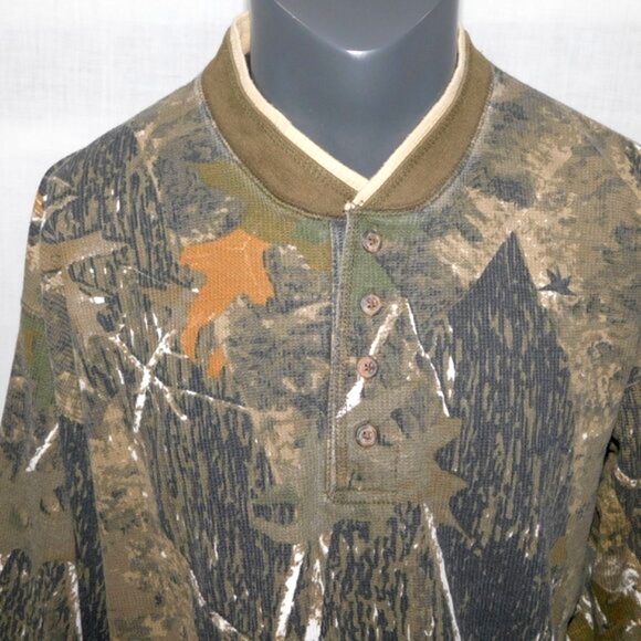 Canyon Guide Outfitters Mens XL Camo Camouflage Long Sleeve Waffle Henley Shirt - Picture 4 of 12